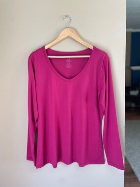 WoolX Womens Layla V Neck Top Size XL Pink Long Sleeves Base Layer Merino Wool #